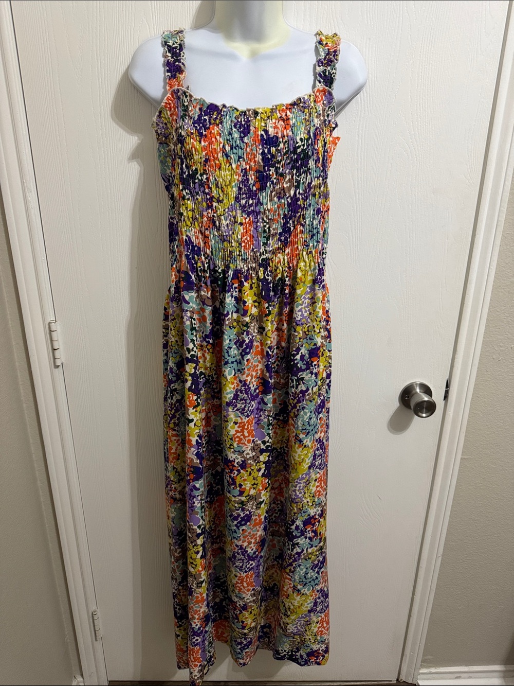 Karin Stevens Maxi Dress Colorful Summer Smocked Ruffled Straps Women's 14
